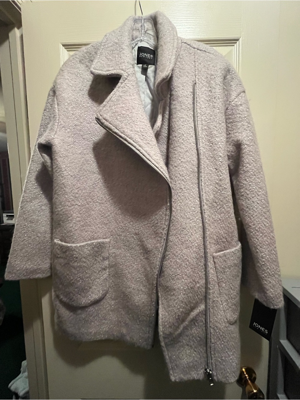 Jones New York Women’s Gray Lined Wool Blend Full Zip Collared Jacket Pockets M